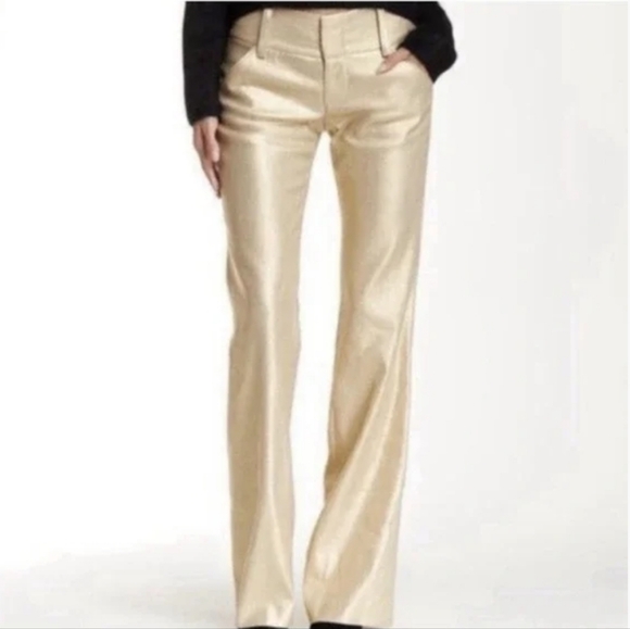 Alice + Olivia Denim - Alice + Olivia Melissa Gold Linen Low Rose Boot Cut Flare Pants